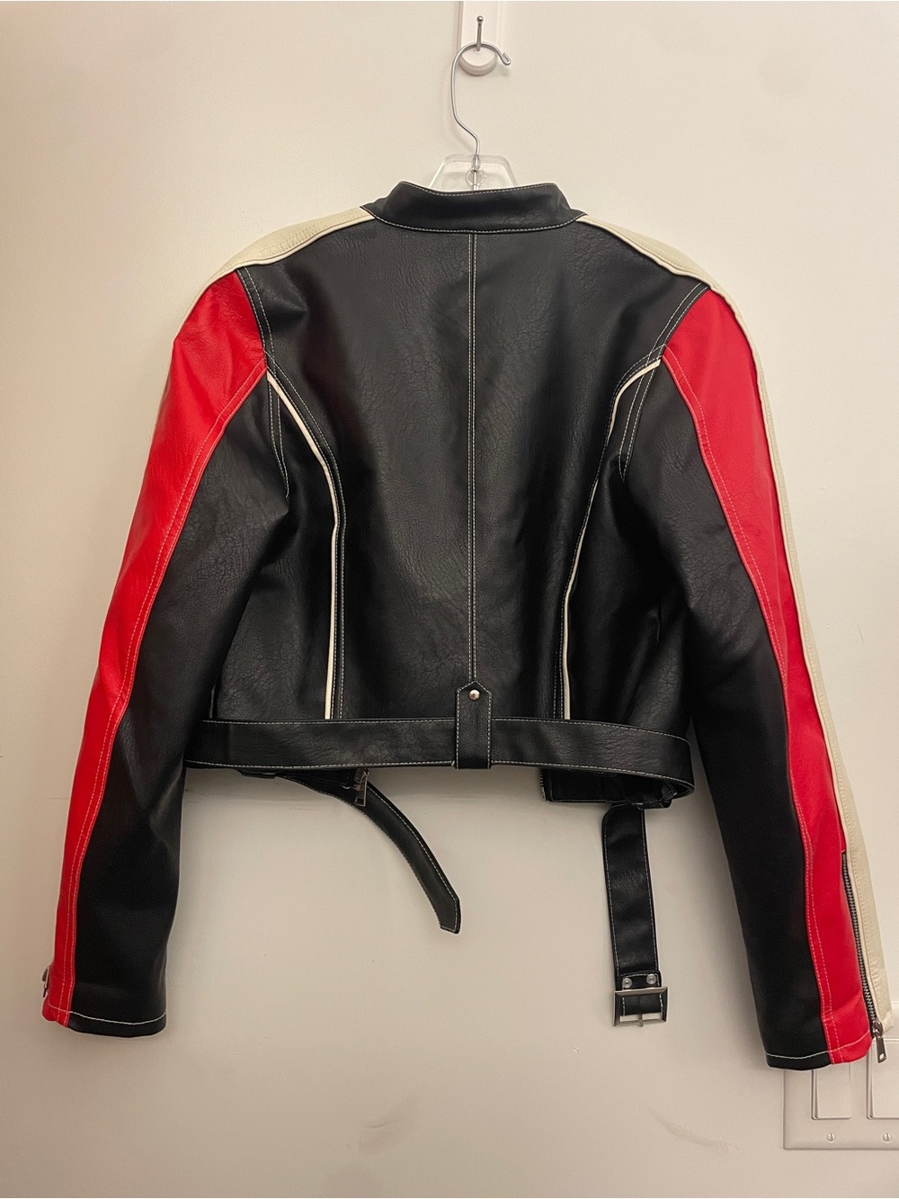 Urban Outfitters Black, Red & White Leather Moto Jacket size M - Picture 5 of 11